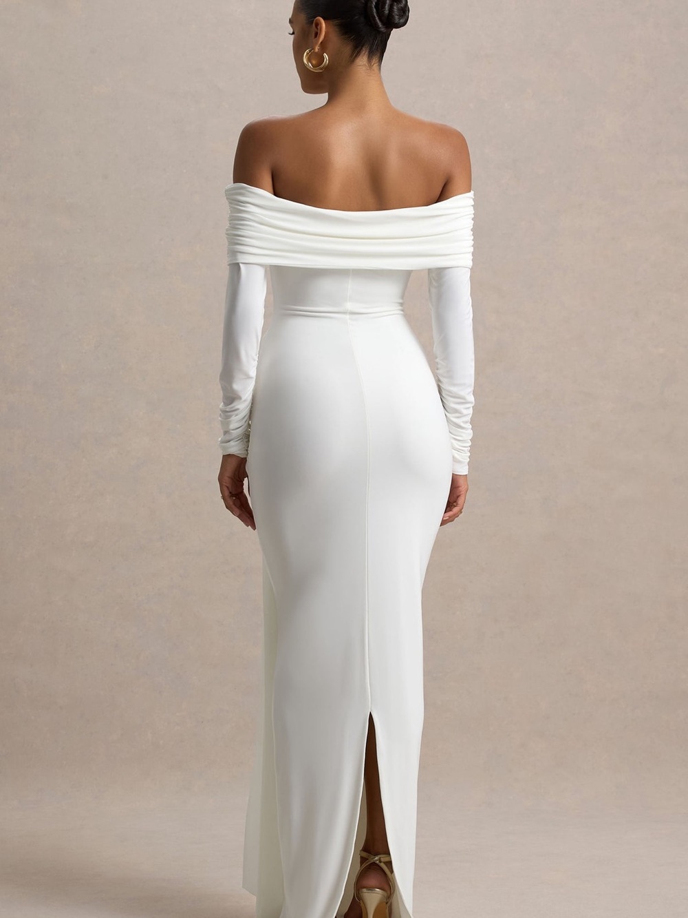 Off-Shoulder White Draped Knot Maxi Dress | Club L London - JOVIE - Picture 2 of 6